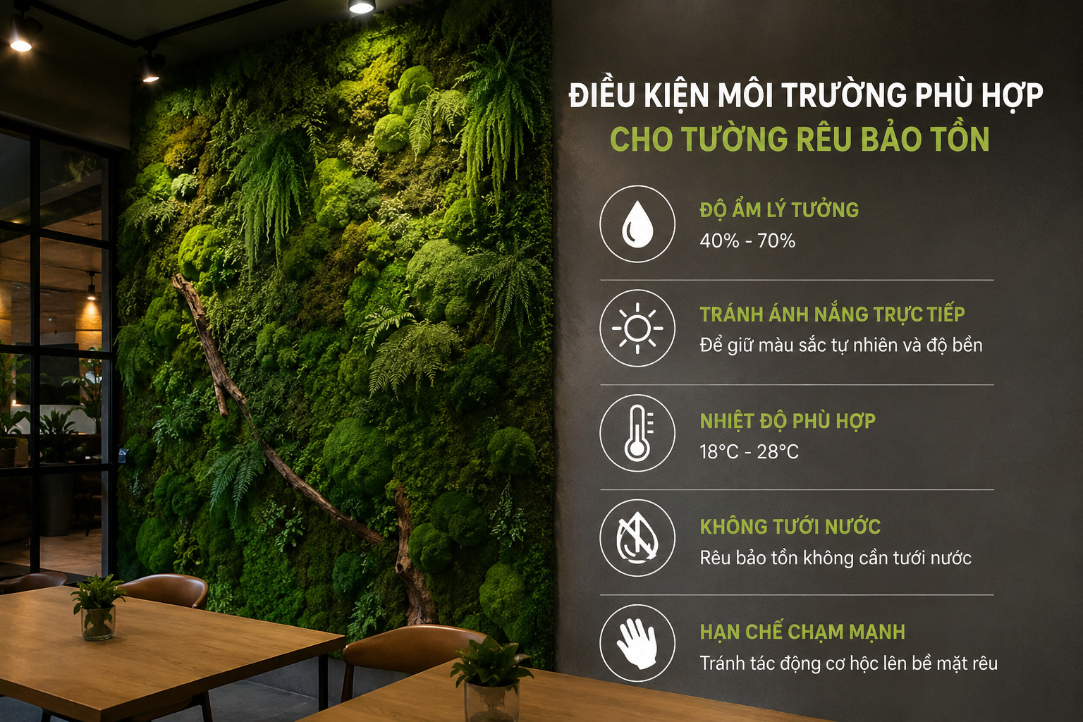 Điều Kiện Môi Trường Phù Hợp Cho Tường Rêu Bảo Tồn Bền Đẹp Lâu Dài