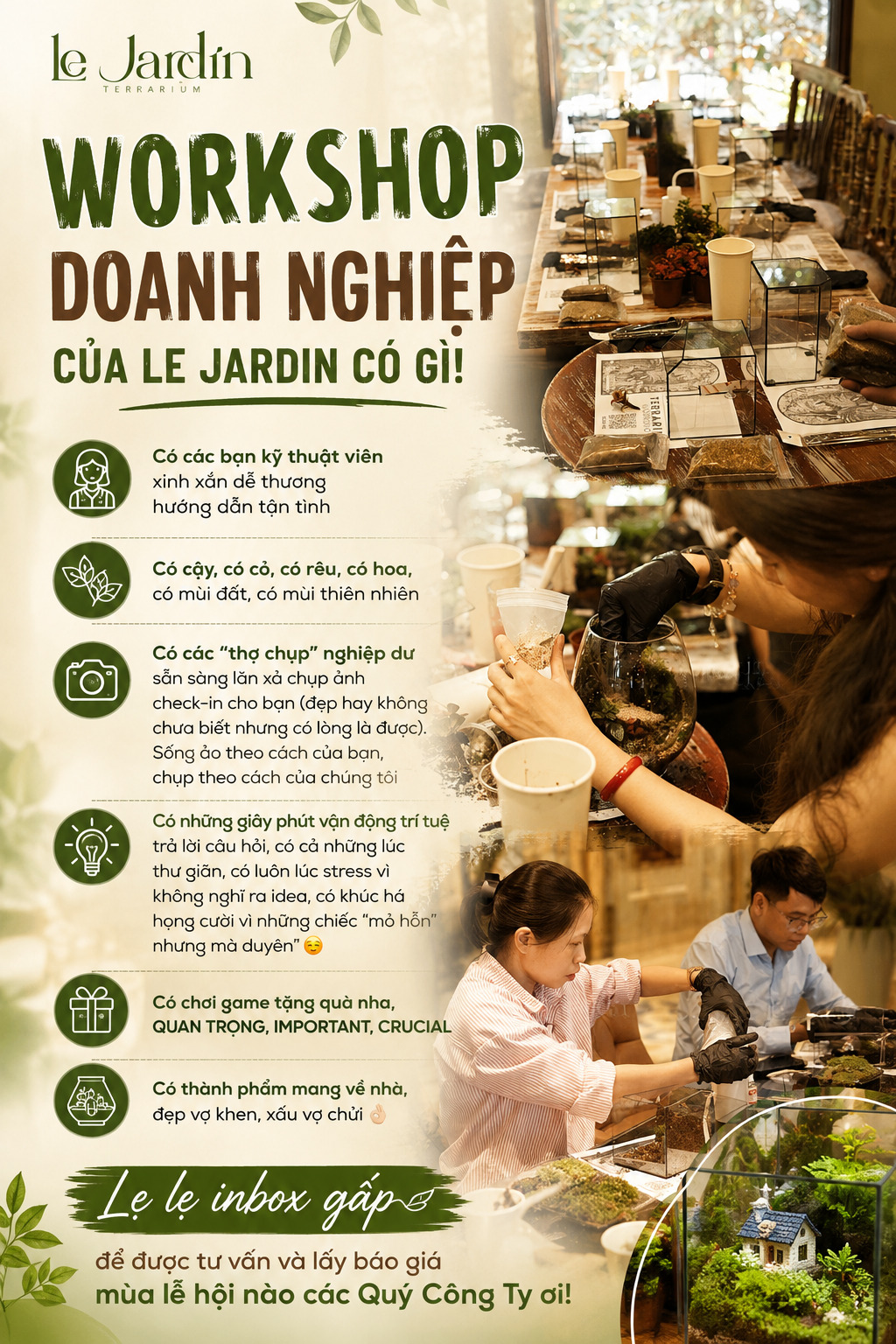 Workshop Terrarium Doanh Nghiệp – Hoạt Động Team Building Xanh Đầy Sáng Tạo Cho Doanh Nghiệp